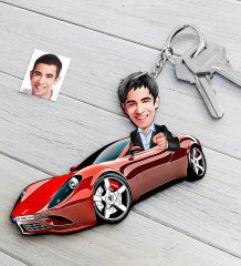 Kişiye Özel Bay Ferrari 458 Figürlü Plakalı Ahşap Karikatür Anahtarlık
