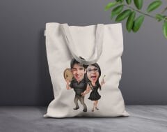 BK Gift Kişiye Özel Sevgililer Karikatürlü Kanvas Bez Çanta, Baskılı Omuz Çantası, Alışveriş Çantası, Plaj Çantası, Sevgiliye Hediye-4