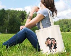 BK Gift Kişiye Özel Sevgililer Karikatürlü Kanvas Bez Çanta, Baskılı Omuz Çantası, Alışveriş Çantası, Plaj Çantası, Sevgiliye Hediye-4