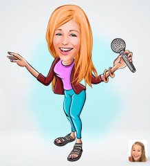 Kişiye Özel Şarkı Söyleyen Kız Tasarımlı Dijital Karikatür-1