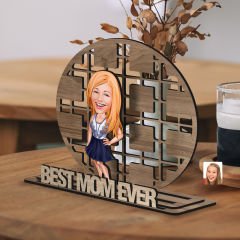 BK Gift Kişiye Özel 3 Katmanlı Anne Karikatürlü Ahşap Biblo-2, Anneye Hediye, Anneler Günü Hediyeleri