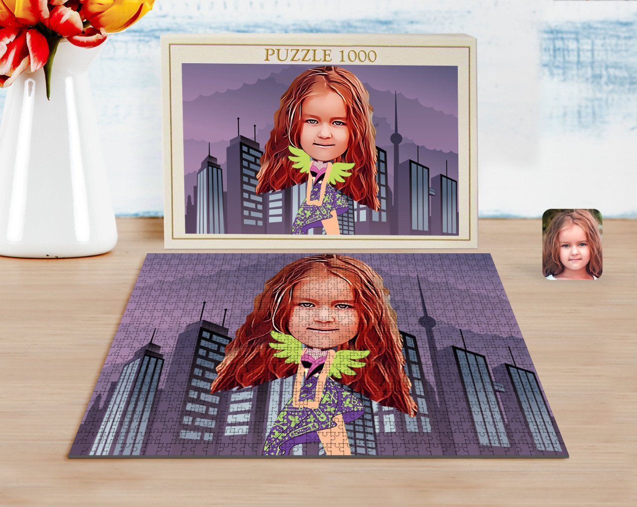 Kişiye Özel Kız Çocuk Karikatürlü 1000 Parça Profesyonel Puzzle-11