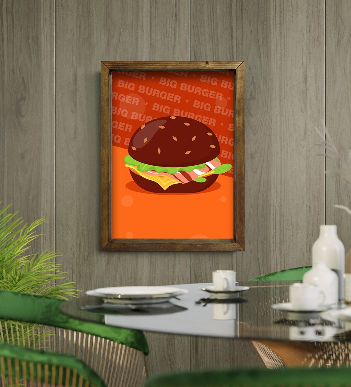 BK Gift Cafe & Bar & Restaurant Konseptli Doğal Masif Ahşap Çerçeveli Tablo-92