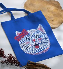 BK Gift Modern Art Tasarımlı-4 Mavi Kumaş Bez Çanta, Baskılı Omuz Çantası, Alışveriş Çantası, Arkadaşa Hediye