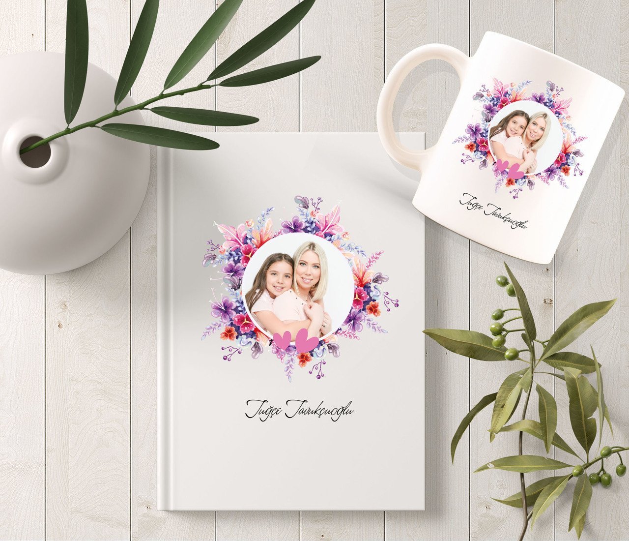 Kişiye Özel İsimli Fotoğraflı Beyaz Defter ve Kupa Seti - 11