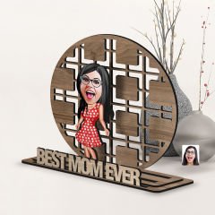BK Gift Kişiye Özel 3 Katmanlı Anne Karikatürlü Ahşap Biblo-3, Anneye Hediye, Anneler Günü Hediyeleri