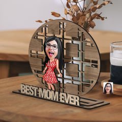 BK Gift Kişiye Özel 3 Katmanlı Anne Karikatürlü Ahşap Biblo-3, Anneye Hediye, Anneler Günü Hediyeleri