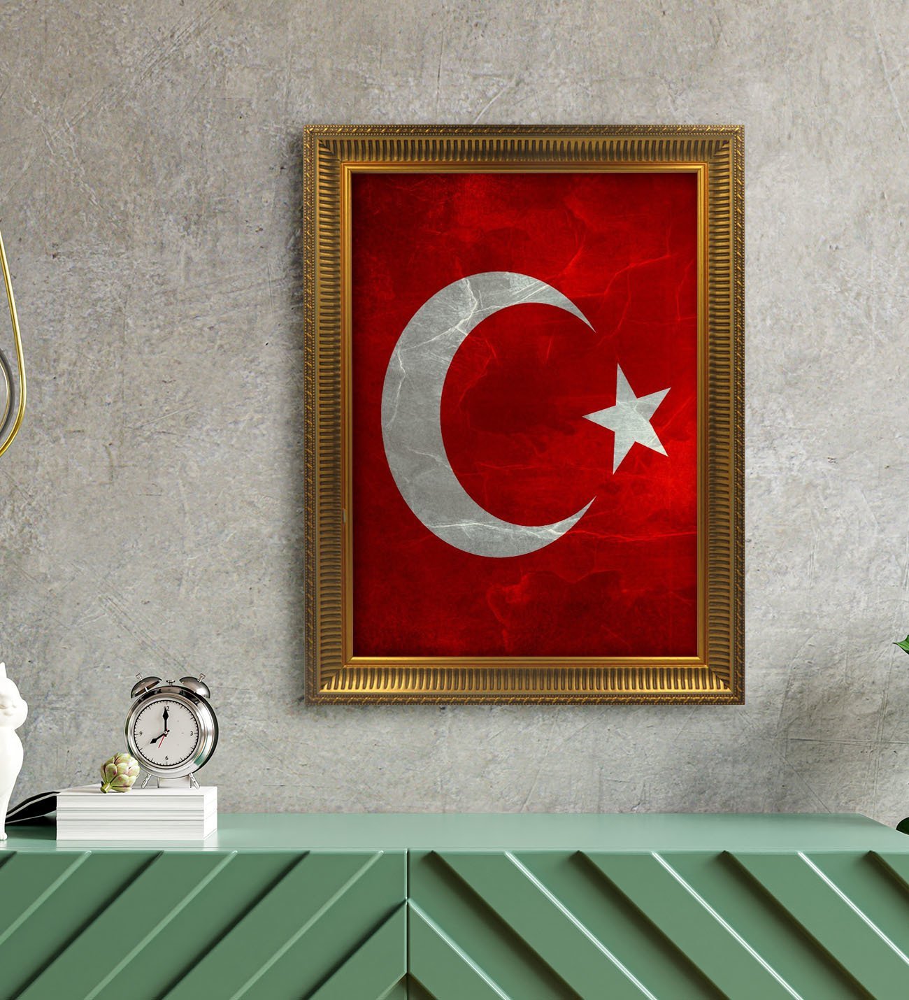 Türk Bayrağı Altın Yaldız Çerçeveli A3 Tablo