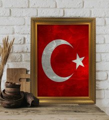 Türk Bayrağı Altın Yaldız Çerçeveli A3 Tablo