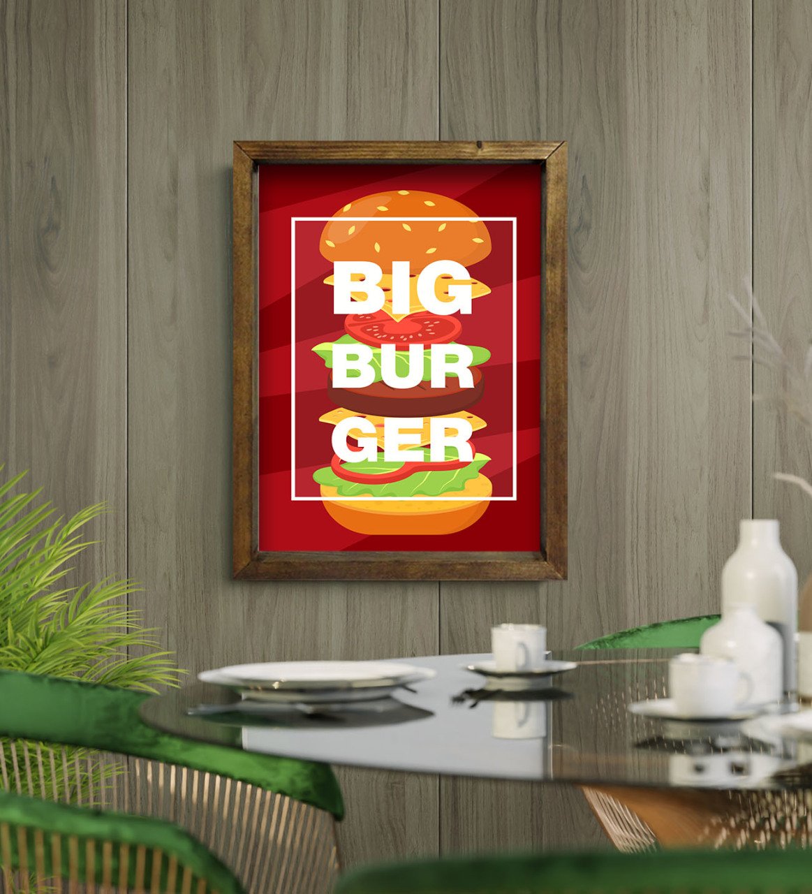 BK Gift Cafe & Bar & Restaurant Konseptli Doğal Masif Ahşap Çerçeveli Tablo-93