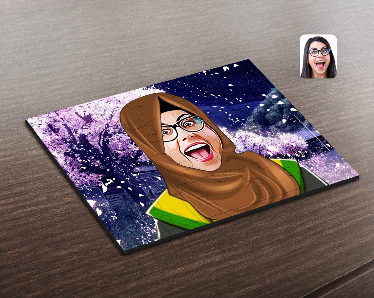 Kişiye Özel Kadın Arapça Öğretmeni Karikatürlü Ahşap Puzzle-3