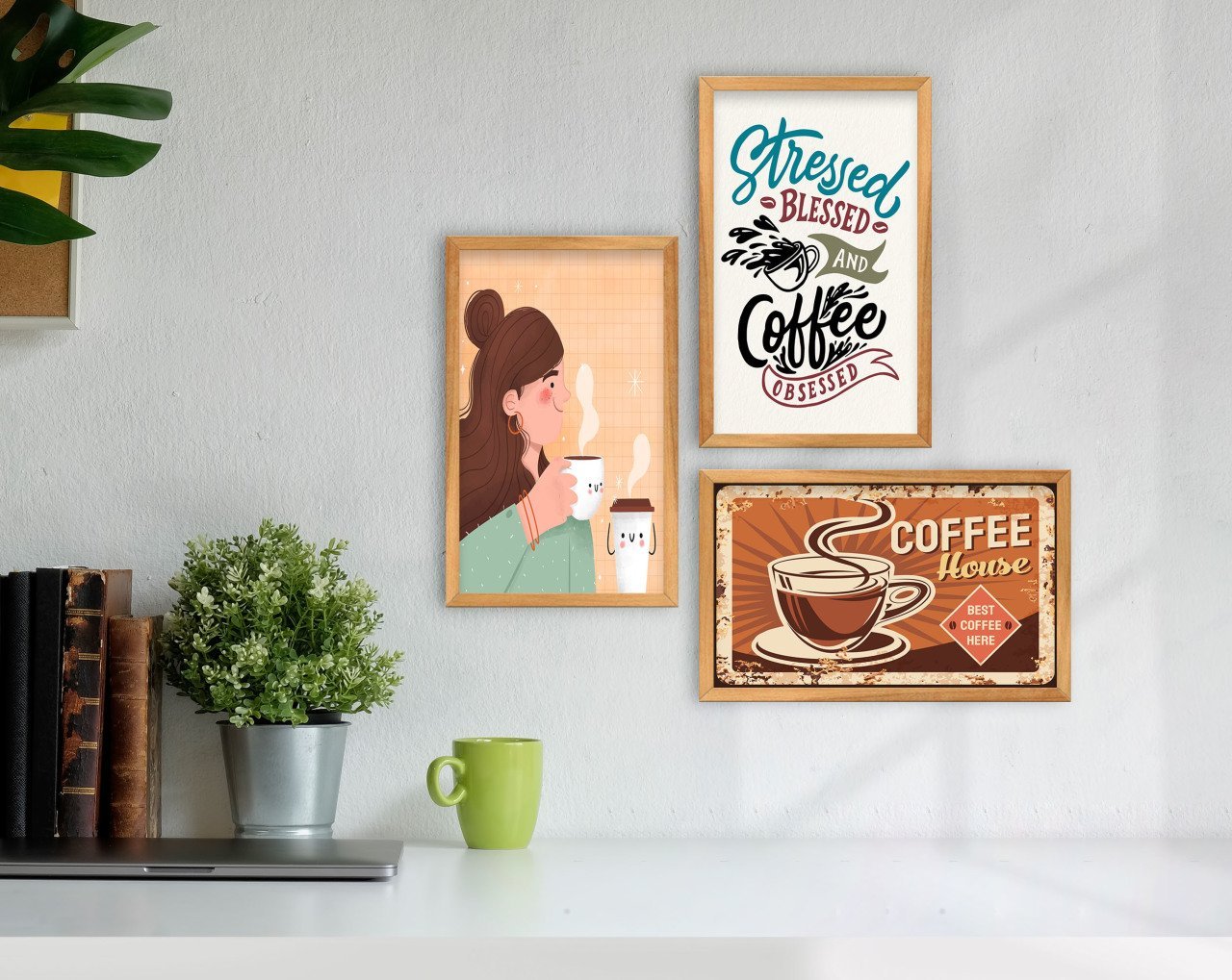 BK Home Coffee Tasarımlı Dekoratif 3’lü Retro Ahşap Tablo-11