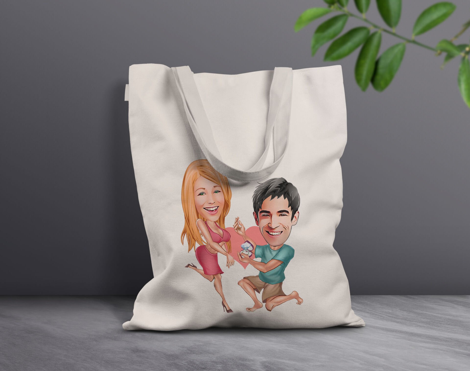BK Gift Kişiye Özel Sevgililer Karikatürlü Kanvas Bez Çanta, Baskılı Omuz Çantası, Alışveriş Çantası, Plaj Çantası, Sevgiliye Hediye-5