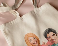 BK Gift Kişiye Özel Sevgililer Karikatürlü Kanvas Bez Çanta, Baskılı Omuz Çantası, Alışveriş Çantası, Plaj Çantası, Sevgiliye Hediye-5