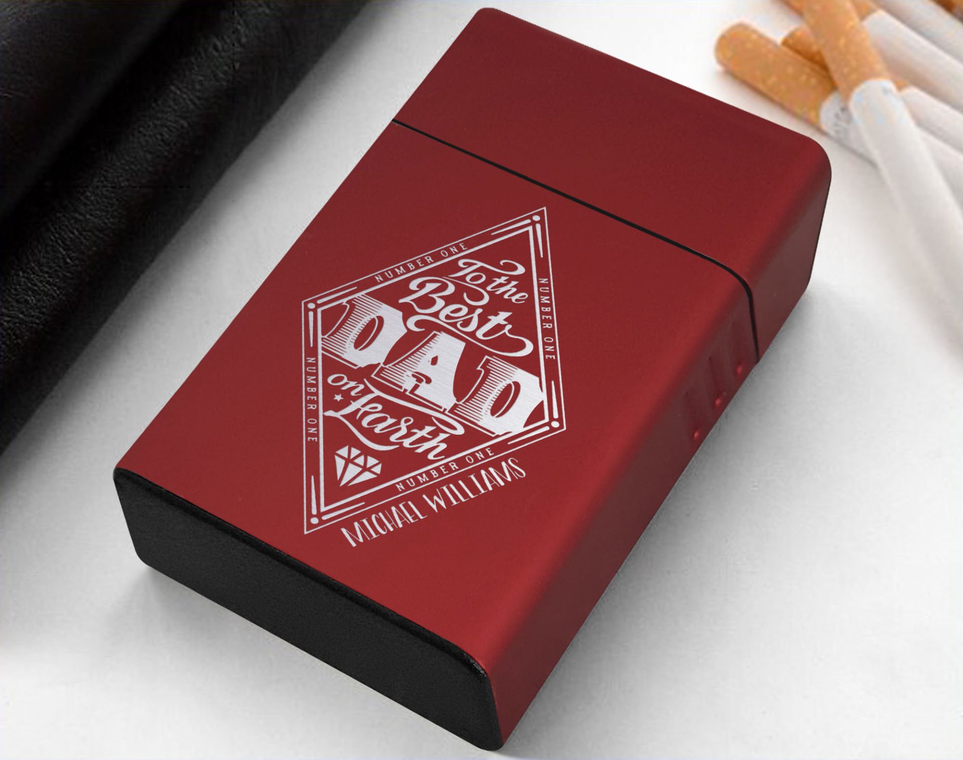 BK Gift Kişiye Özel İsimli Babalar Günü Tasarımlı Kırmızı Metal Sigara Tabakası ,Babalar Günü Hediyesi , Babaya Hediye , Sigara Tabakası-3