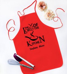 Kişiye Özel Lord of The Kitchen Tasarımlı Kırmızı Mutfak Önlüğü-1