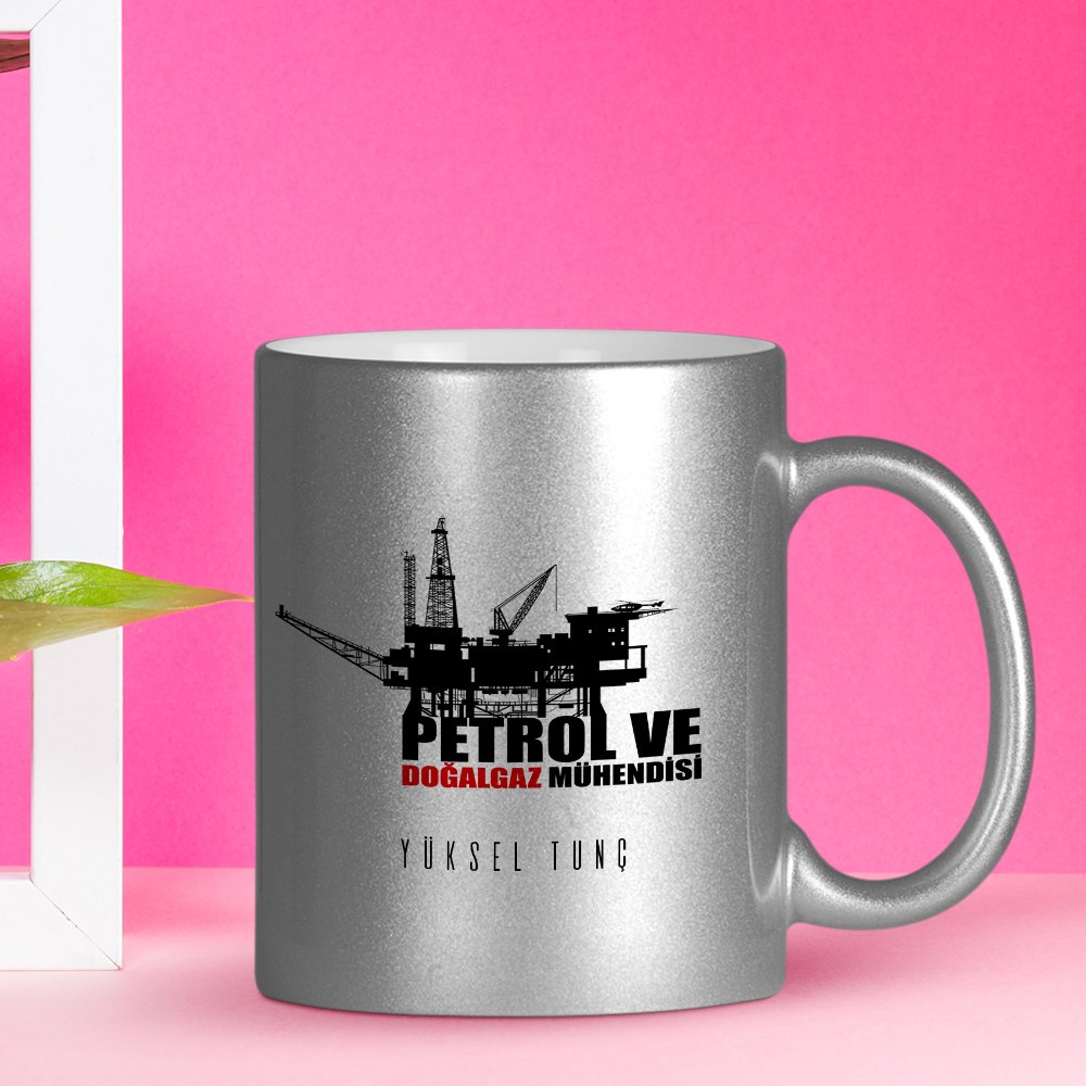 Kişiye Özel Mesleki Petrol ve Doğalgaz Mühendisi Gümüş Yaldızlı Kupa Bardak