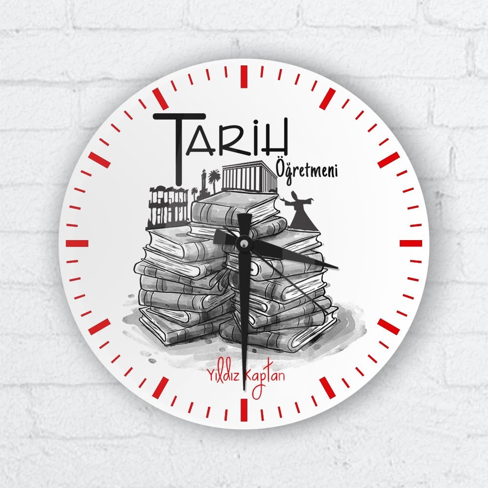Kişiye Özel Tarih Öğretmeni Cam Duvar Saati - 2