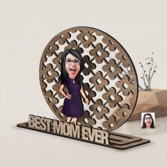 BK Gift Kişiye Özel 3 Katmanlı Anne Karikatürlü Ahşap Biblo-4 Anneye Hediye, Anneler Günü Hediyeleri