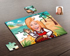 Kişiye Özel Kadın Barbekü Chef Karikatürlü Ahşap Puzzle-1