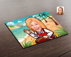 Kişiye Özel Kadın Barbekü Chef Karikatürlü Ahşap Puzzle-1
