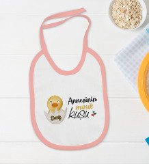BK Kids Kişiye Özel Annesinin Minik Kuşu Tasarımlı Pembe Bebek Body Zıbın ve Mama Önlüğü Hediye Seti