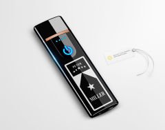 BK Gift Kişiye Özel Siyah Sigara Tabakası ve Elektronik Dokunmatik Alevsiz Şarjlı Çakmak Hediye Seti-9, Metal Sigara Tabakası, Elektronik Çakmak