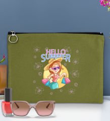 BK Gİft Yaz Temalı-2 Astarlı Yeşil Portföy Çanta 30x21cm, Baskılı El Çantası, Organizer Çanta