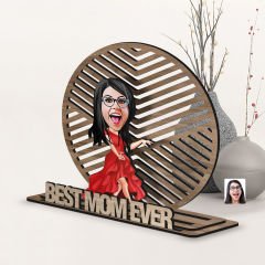 BK Gift Kişiye Özel 3 Katmanlı Anne Karikatürlü Ahşap Biblo-5 Anneye Hediye, Anneler Günü Hediyeleri