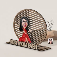 BK Gift Kişiye Özel 3 Katmanlı Anne Karikatürlü Ahşap Biblo-5 Anneye Hediye, Anneler Günü Hediyeleri