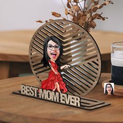 BK Gift Kişiye Özel 3 Katmanlı Anne Karikatürlü Ahşap Biblo-5 Anneye Hediye, Anneler Günü Hediyeleri