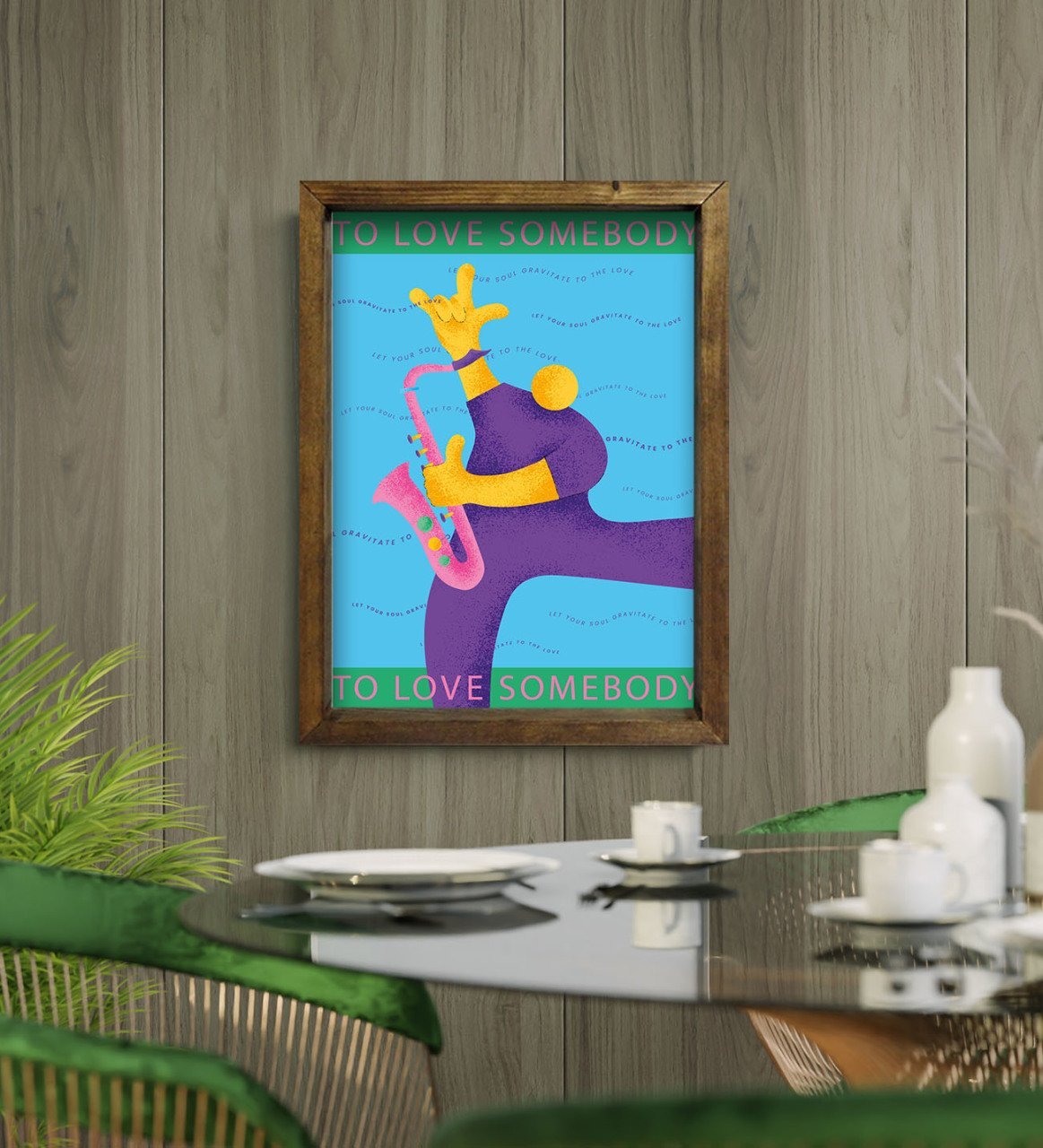 BK Gift Cafe & Bar & Restaurant Konseptli Doğal Masif Ahşap Çerçeveli Tablo-95