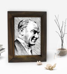BK Gift Atatürk Tasarımlı Dekoratif Doğal Masif Ahşap Çerçeve 15x20cm-32