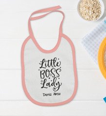 BK Kids Kişiye Özel Little Boss Lady Tasarımlı Pembe Bebek Body Zıbın ve Mama Önlüğü Hediye Seti
