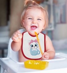 BK Kids Kişiye Özel İsimli Kırmızı Bebek Mama Önlüğü-5