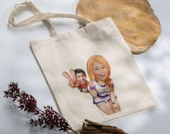 BK Gift Kişiye Özel Sevgililer Karikatürlü Kanvas Bez Çanta, Baskılı Omuz Çantası, Alışveriş Çantası, Plaj Çantası, Sevgiliye Hediye-6