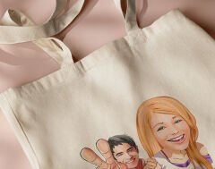 BK Gift Kişiye Özel Sevgililer Karikatürlü Kanvas Bez Çanta, Baskılı Omuz Çantası, Alışveriş Çantası, Plaj Çantası, Sevgiliye Hediye-6