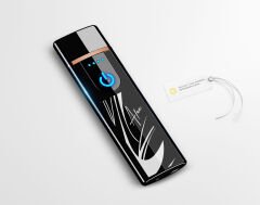 BK Gift Kişiye Özel Siyah Sigara Tabakası ve Elektronik Dokunmatik Alevsiz Şarjlı Çakmak Hediye Seti-10, Metal Sigara Tabakası, Elektronik Çakmak