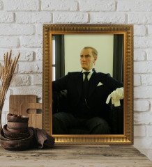 Altın Yaldız Çerçeveli A3 Atatürk Tablosu - 1