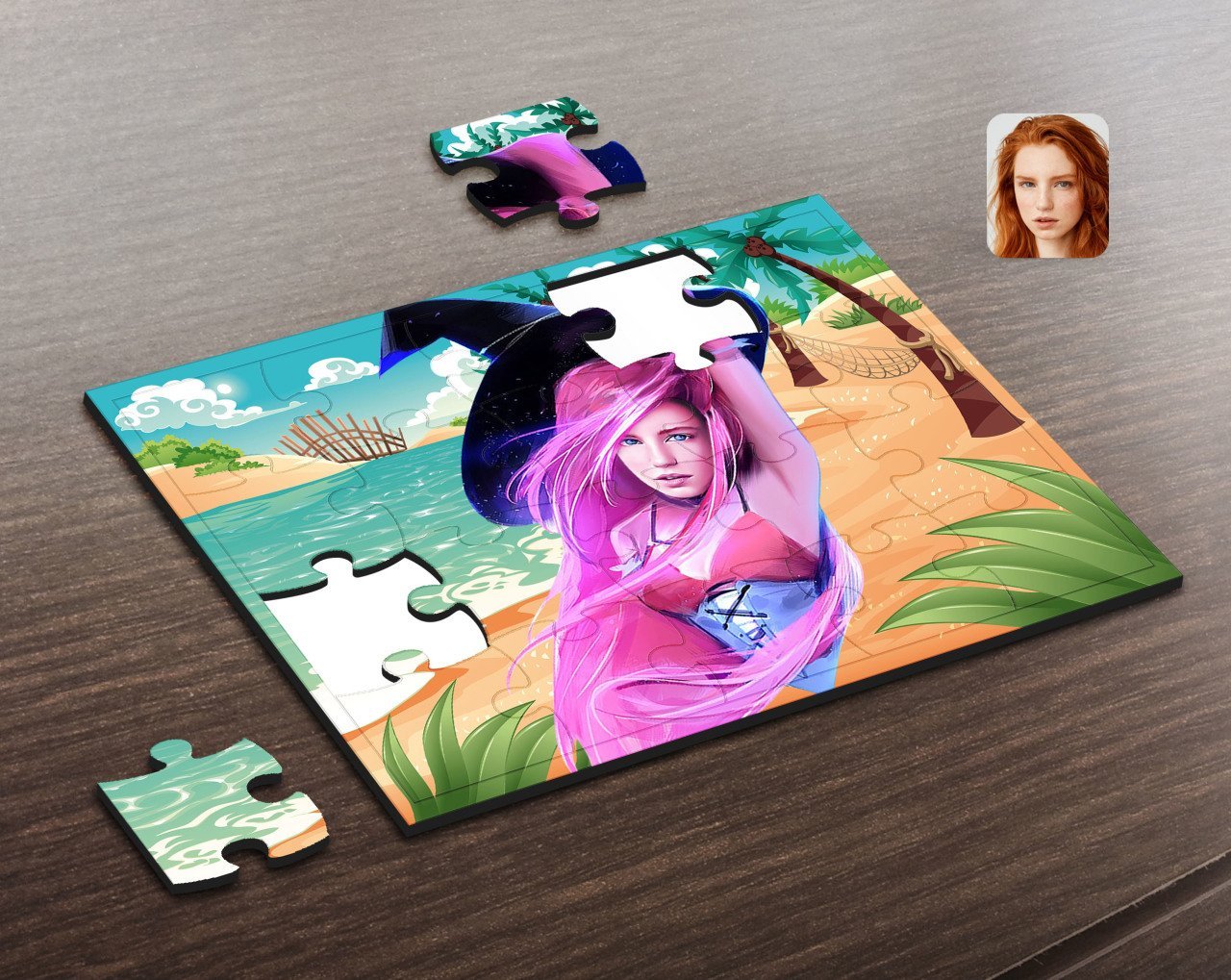 Kişiye Özel Kadın Cadı Karikatürlü Ahşap Puzzle-4