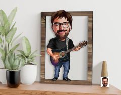 BK Gift Kişiye Özel Erkek Gitarist Karikatürlü 3D Ahşap Tablo, Sevgiliye Hediye, Arkadaşa Hediye, Yıl Dönümü Hediyesi, Doğum Günü Hediyesi-3
