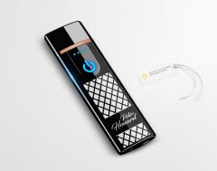 BK Gift Kişiye Özel Siyah Sigara Tabakası ve Elektronik Dokunmatik Alevsiz Şarjlı Çakmak Hediye Seti-11, Metal Sigara Tabakası, Elektronik Çakmak