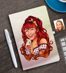 Kişiye Özel Kadın Karikatürlü Beyaz Defter ve Kalem Hediye Seti-54