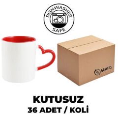 Kutusuz 1 Koli Sublimasyon Sapı ve İçi Kırmızı Kalpli Kupa (36 Adet)