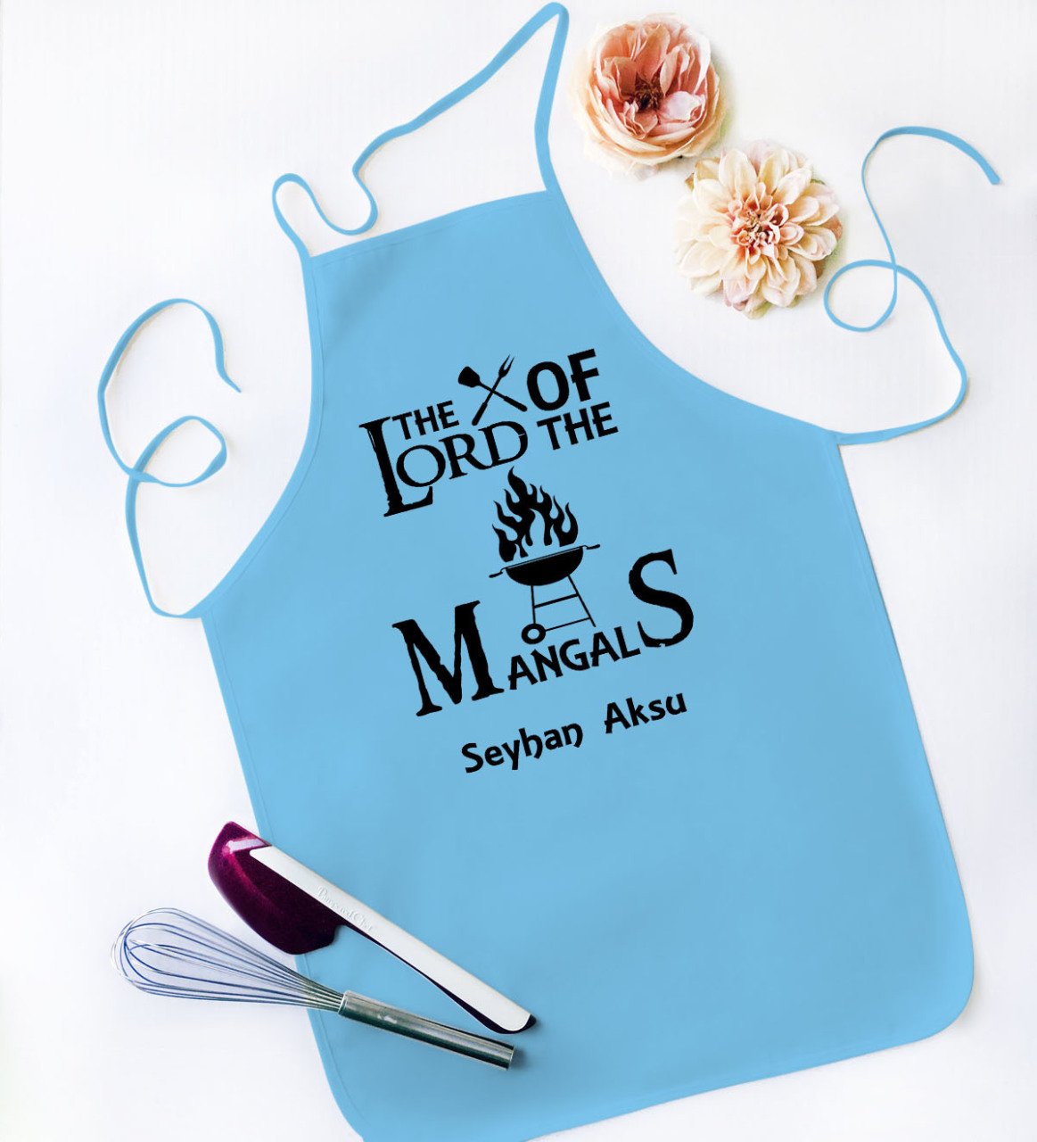 Kişiye Özel Lord of The Mangals Tasarımlı Mavi Mutfak Önlüğü-1