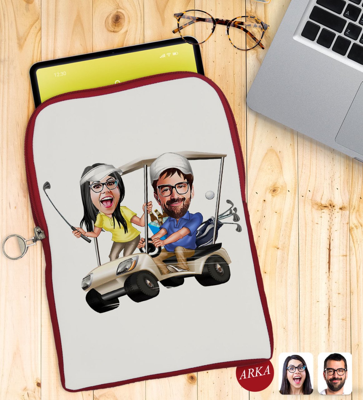Kişiye Özel Sevgililer Karikatürlü Taşınabilir Koruyucu Tablet Kılıfı & Organizer Çanta - Kırmızı-96