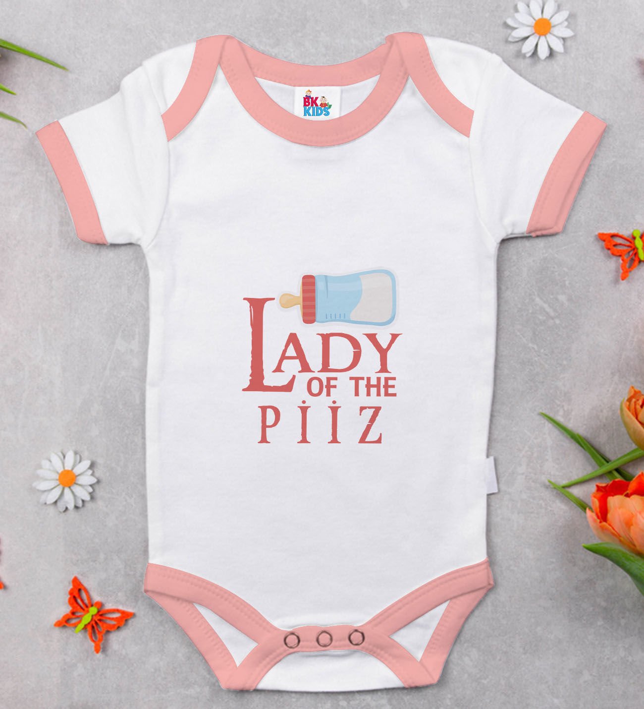 BK Kids Lady Of The Piiz Tasarımlı Pembe Bebek Body Zıbın-1