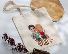 BK Gift Kişiye Özel Sevgililer Karikatürlü Kanvas Bez Çanta, Baskılı Omuz Çantası, Alışveriş Çantası, Plaj Çantası, Sevgiliye Hediye-9