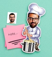 Kişiye Özel Bay Aşçı Karikatürlü Ahşap Magnet