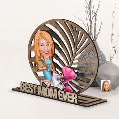 BK Gift Kişiye Özel 3 Katmanlı Anne Karikatürlü Ahşap Biblo-8 Anneye Hediye, Anneler Günü Hediyeleri